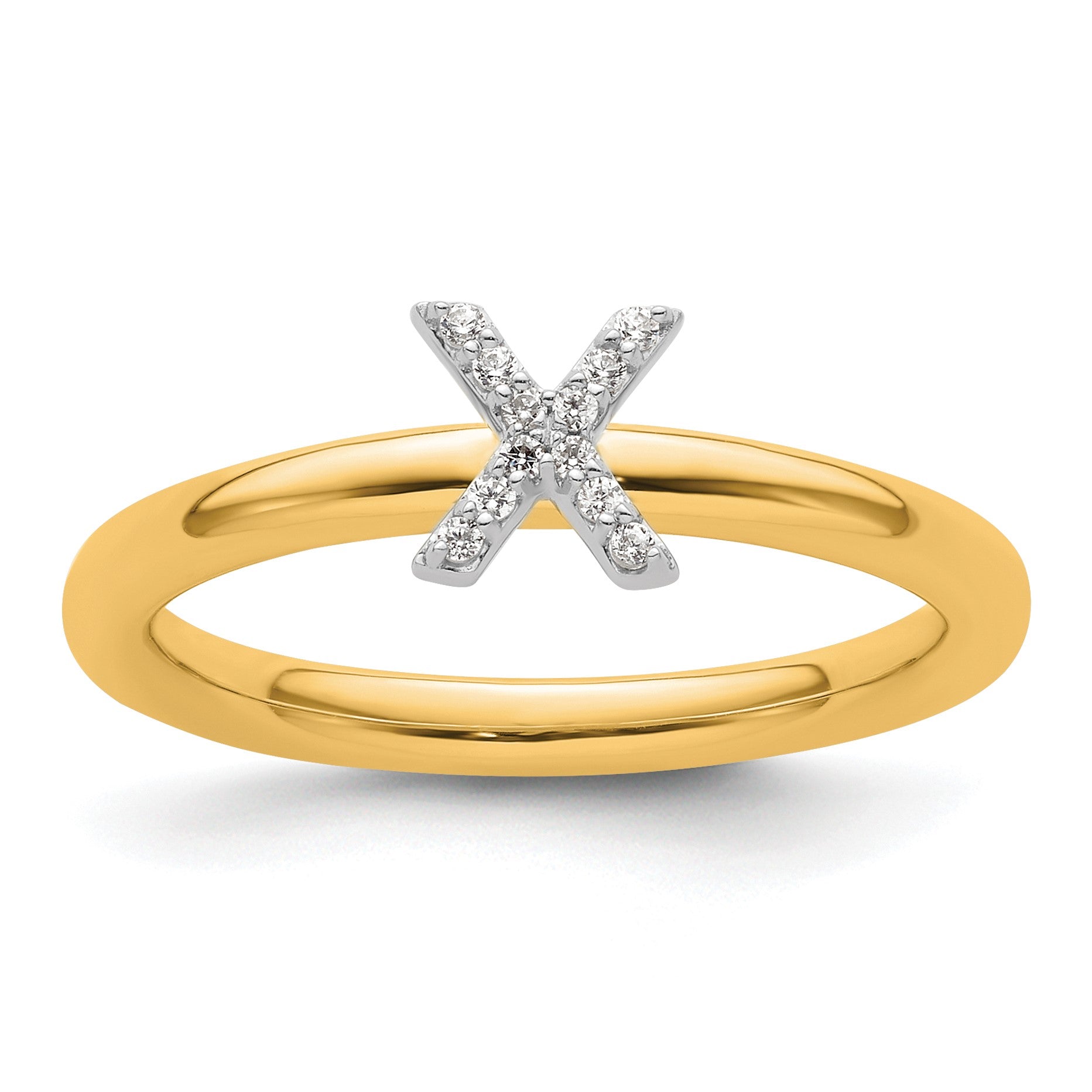 14K Stackable Diamond Initial X Size 7 Ring