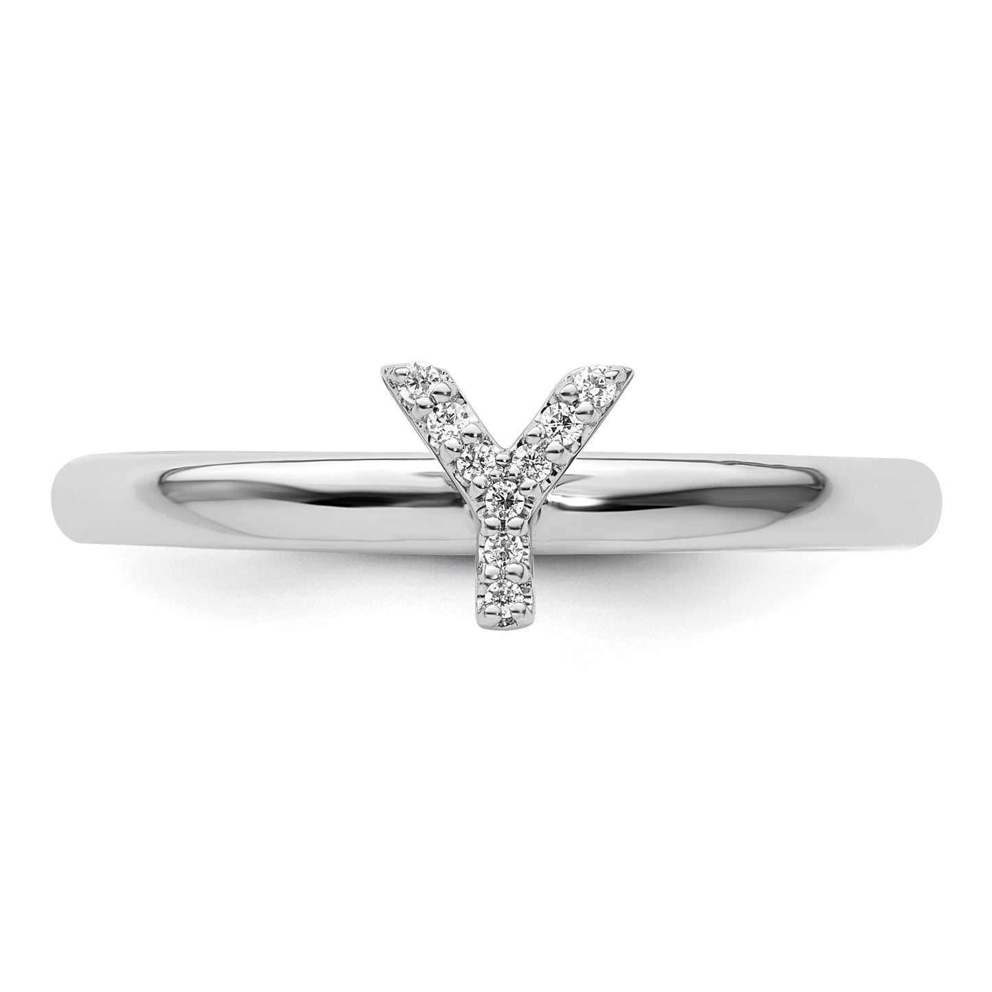 14K White Gold Stackable Diamond Initial Y Size 7 Ring