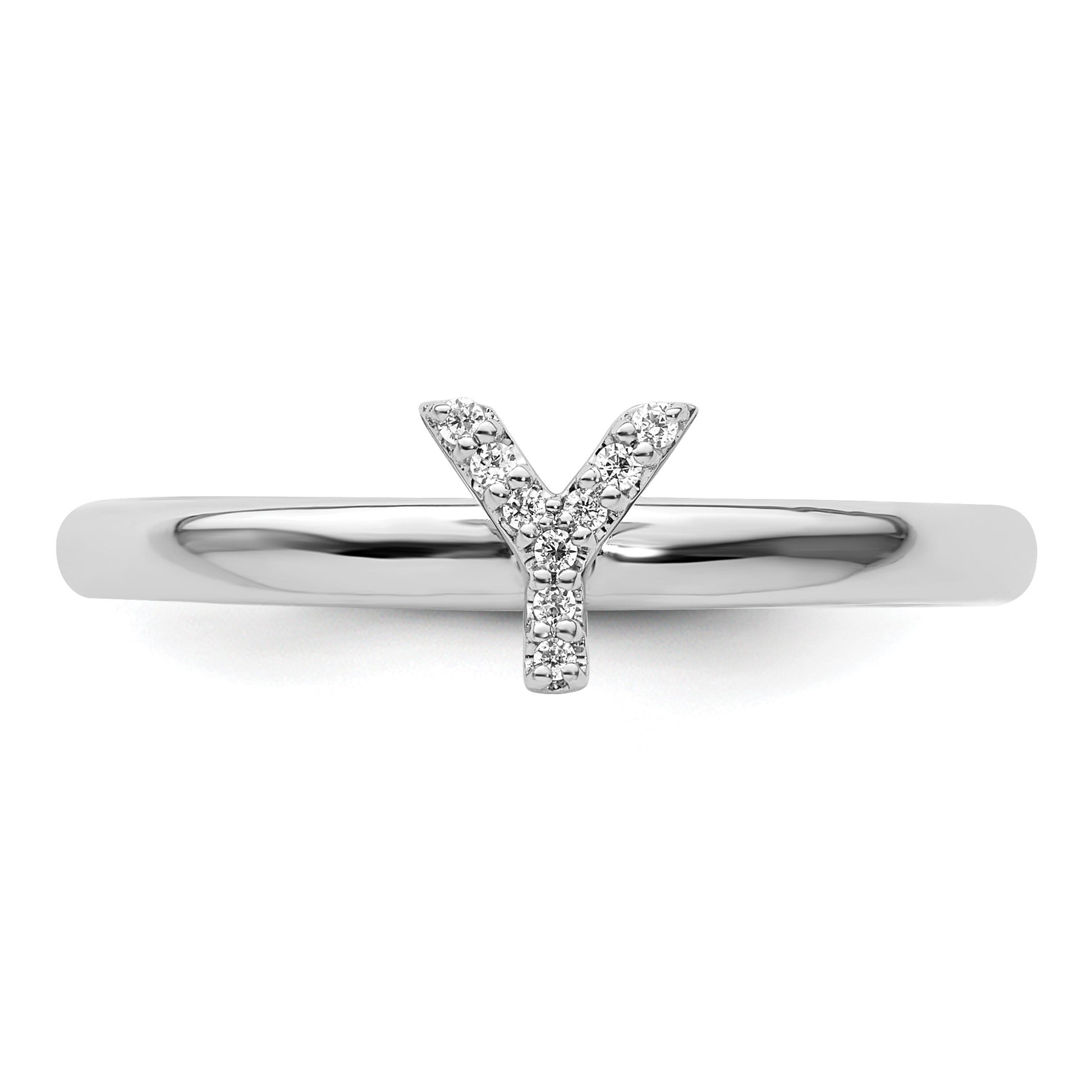 14K White Gold Stackable Diamond Initial Y Size 7 Ring