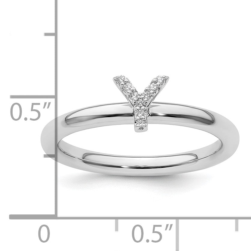 14K White Gold Stackable Diamond Initial Y Size 7 Ring