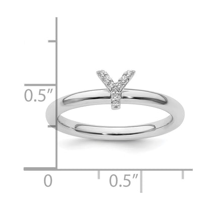 14K White Gold Stackable Diamond Initial Y Ring