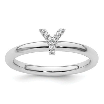 14K White Gold Stackable Diamond Initial Y Size 7 Ring