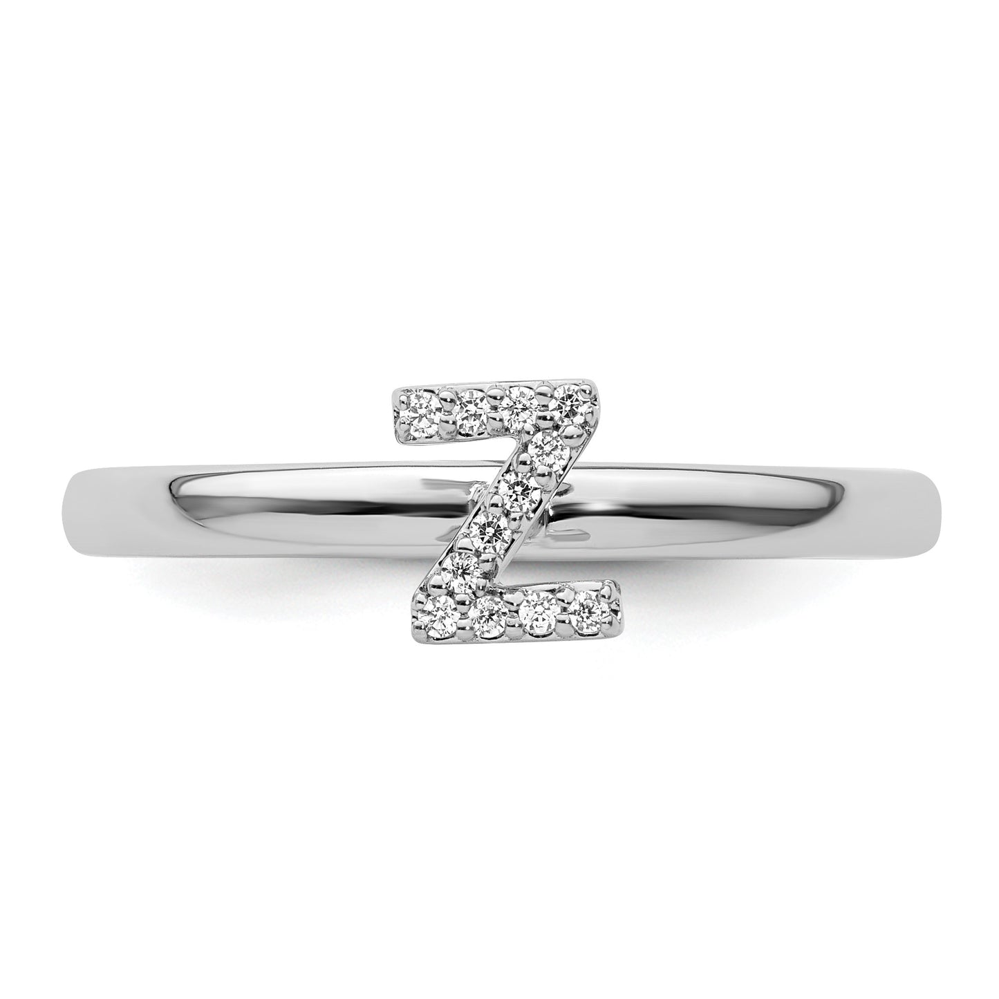 14K White Gold Stackable Diamond Initial Z Size 7 Ring