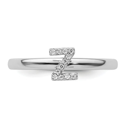 14K White Gold Stackable Diamond Initial Z Size 7 Ring