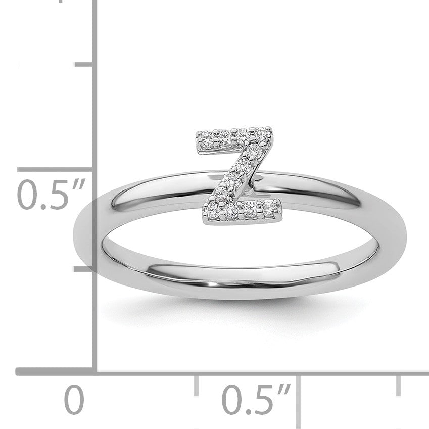 14K White Gold Stackable Diamond Initial Z Size 7 Ring