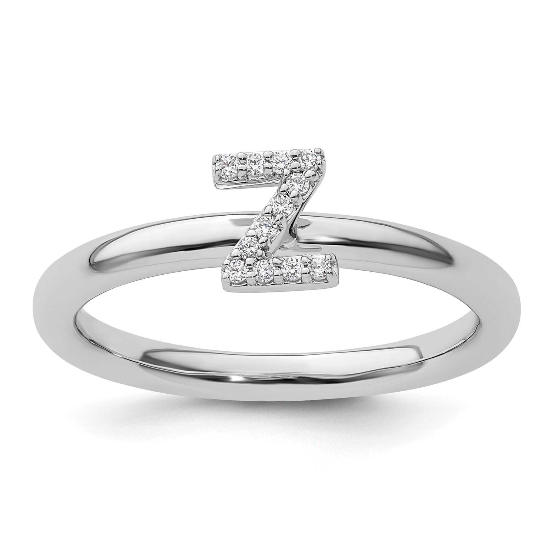 14K White Gold Stackable Diamond Initial Z Size 7 Ring