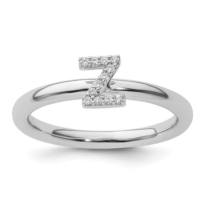 14K White Gold Stackable Diamond Initial Z Size 7 Ring