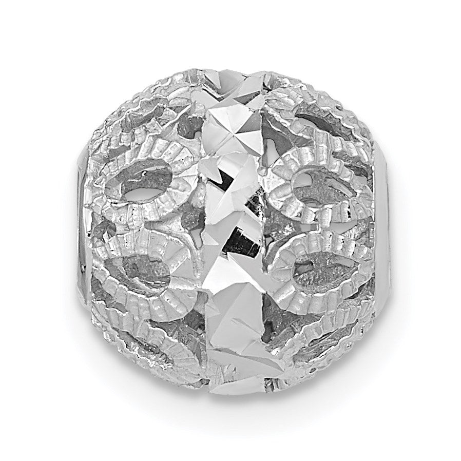 14k White Gold Diamond-cut Filigree Ball Chain Slide