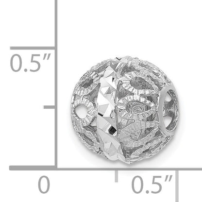 14k White Gold Diamond-cut Filigree Ball Chain Slide