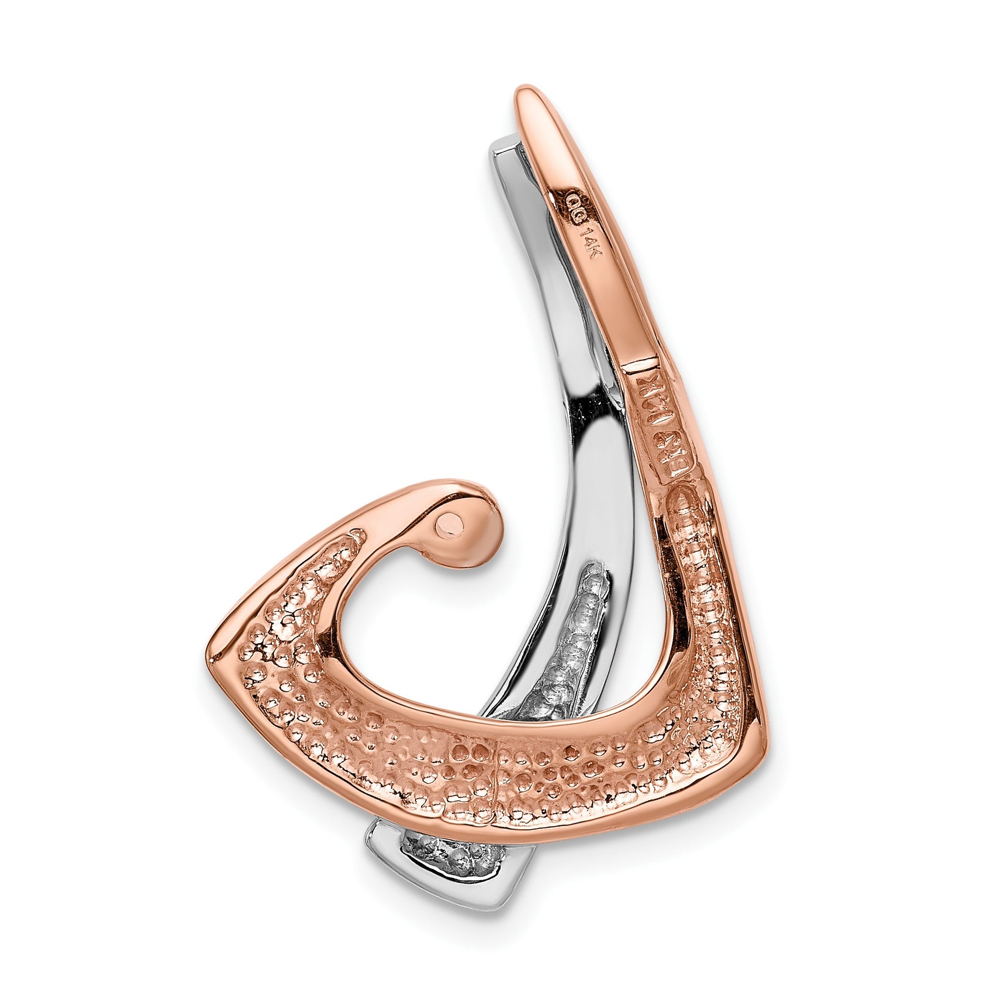 14k Two-tone White and Rose Gold Peg-Set Diamond Slide Mounting Fits up to 2mm Regular/6mm Fancy or Reversible Omega