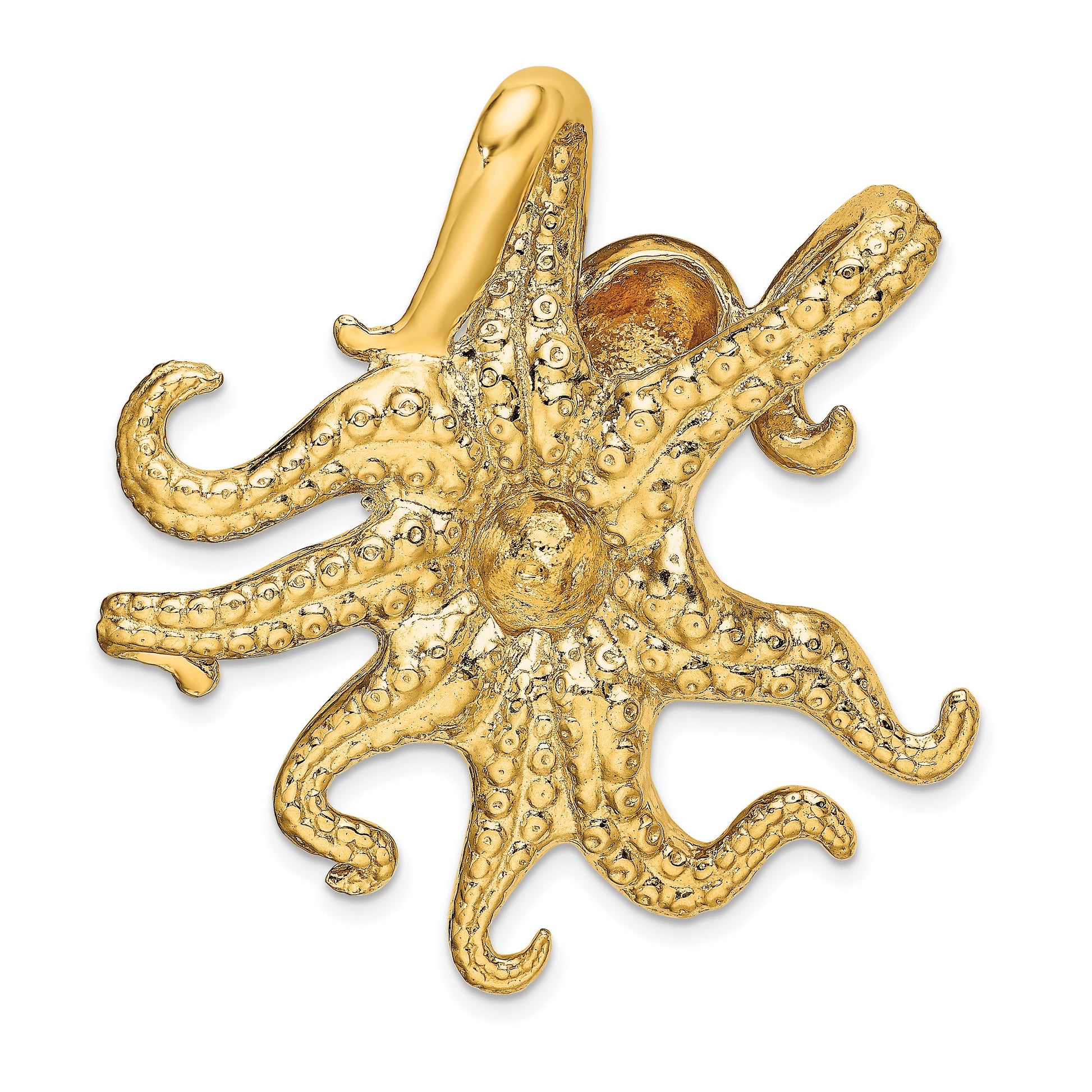 14K Polished and Textured Large Octopus Omega Slide