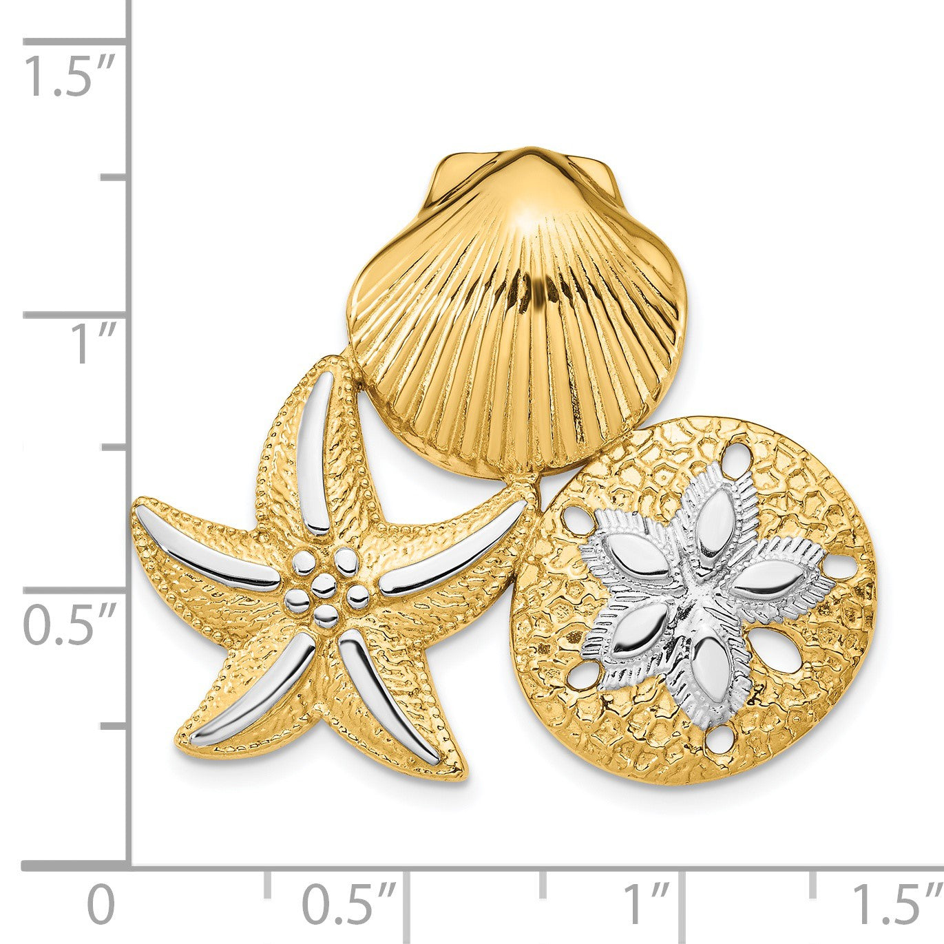 14k and White Rhodium Scallop, Starfish and Sand Dollar Omega Slide