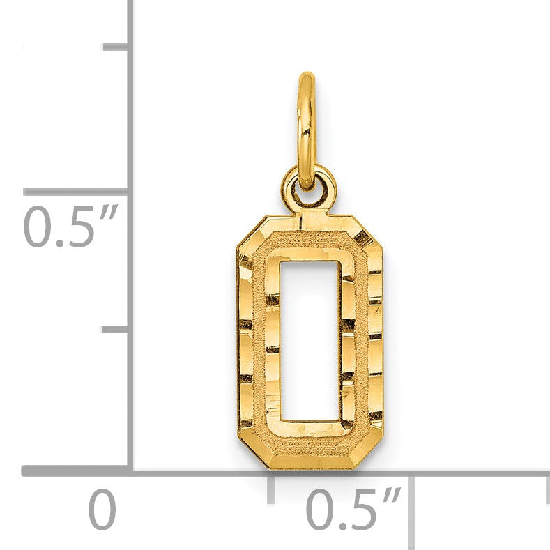 14k Small Brushed Diamond-cut Number 0 Charm