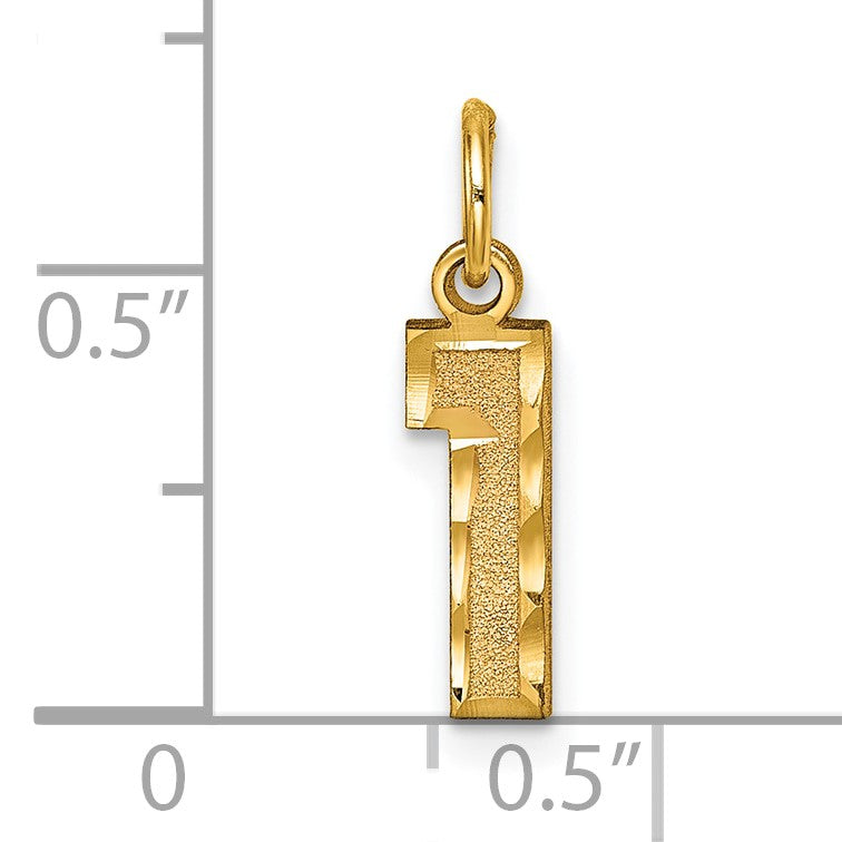 14k Small Brushed Diamond-cut Number 1 Charm