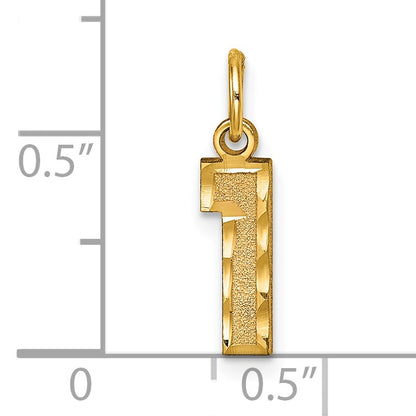 14k Small Brushed Diamond-cut Number 1 Charm