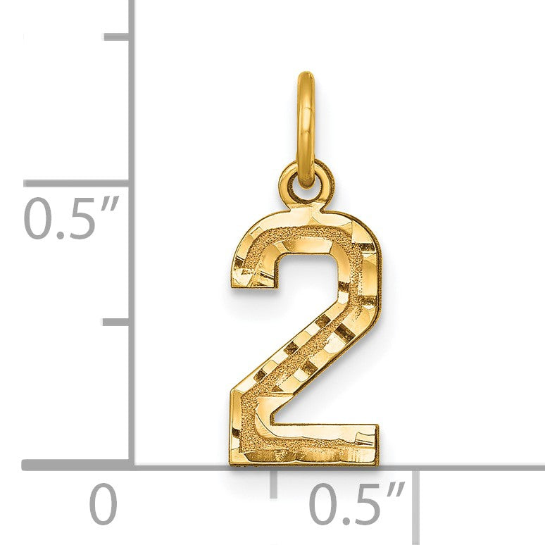 14k Small Brushed Diamond-cut Number 2 Charm