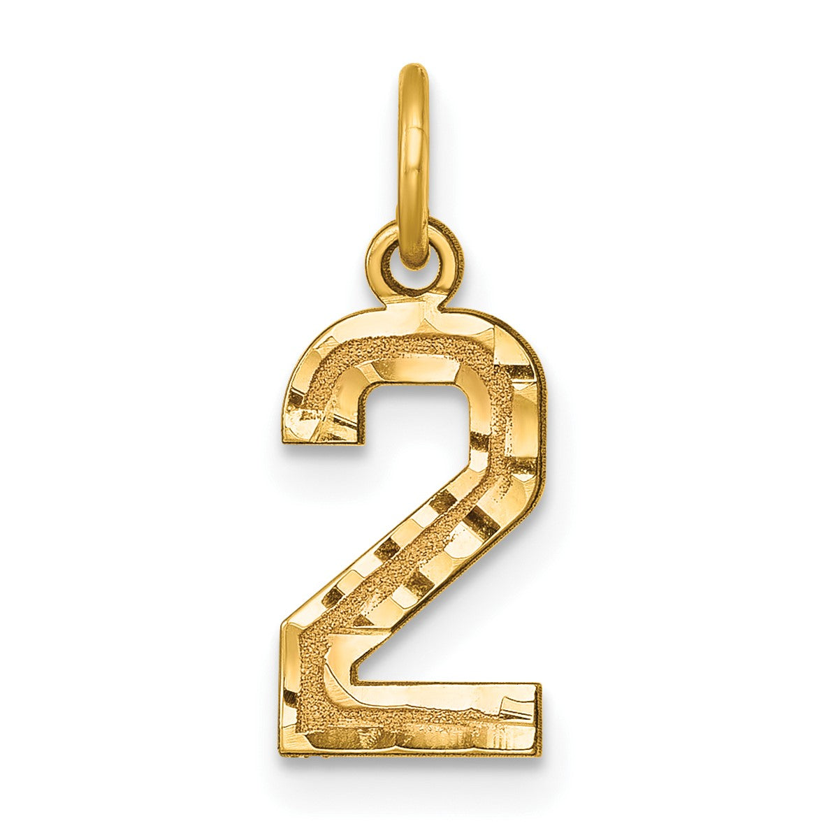 14k Small Brushed Diamond-cut Number 2 Charm