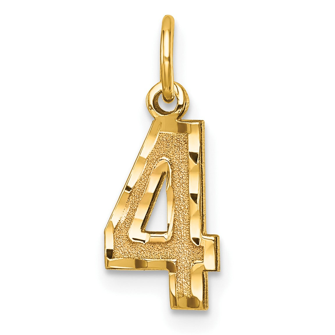 14k Small Brushed Diamond-cut Number 4 Charm