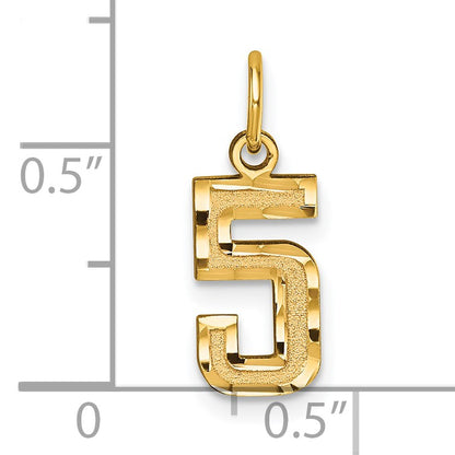 14k Small Brushed Diamond-cut Number 5 Charm