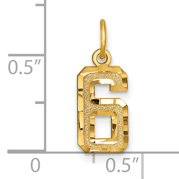 14k Small Brushed Diamond-cut Number 6 Charm
