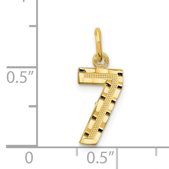 14k Small Brushed Diamond-cut Number 7 Charm