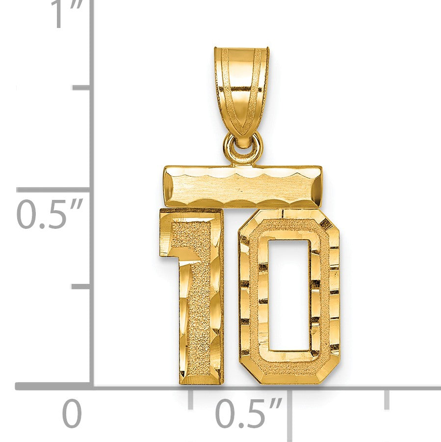14k Small Brushed Diamond-cut Number 10 Charm