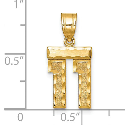 14k Small Brushed Diamond-cut Number 11 Charm