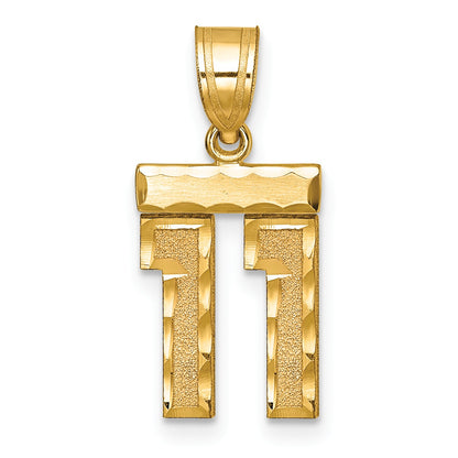 14k Small Brushed Diamond-cut Number 11 Charm
