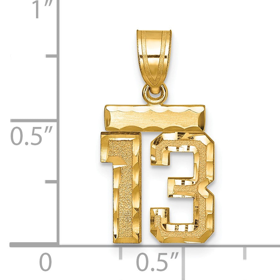 14k Small Brushed Diamond-cut Number 13 Charm