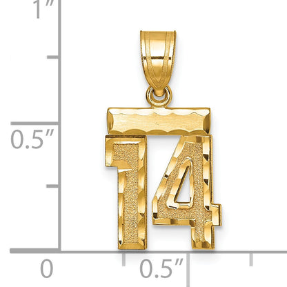 14k Small Brushed Diamond-cut Number 14 Charm
