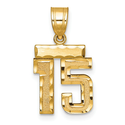 14k Small Brushed Diamond-cut Number 15 Charm