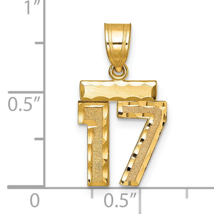 14k Small Brushed Diamond-cut Number 17 Charm