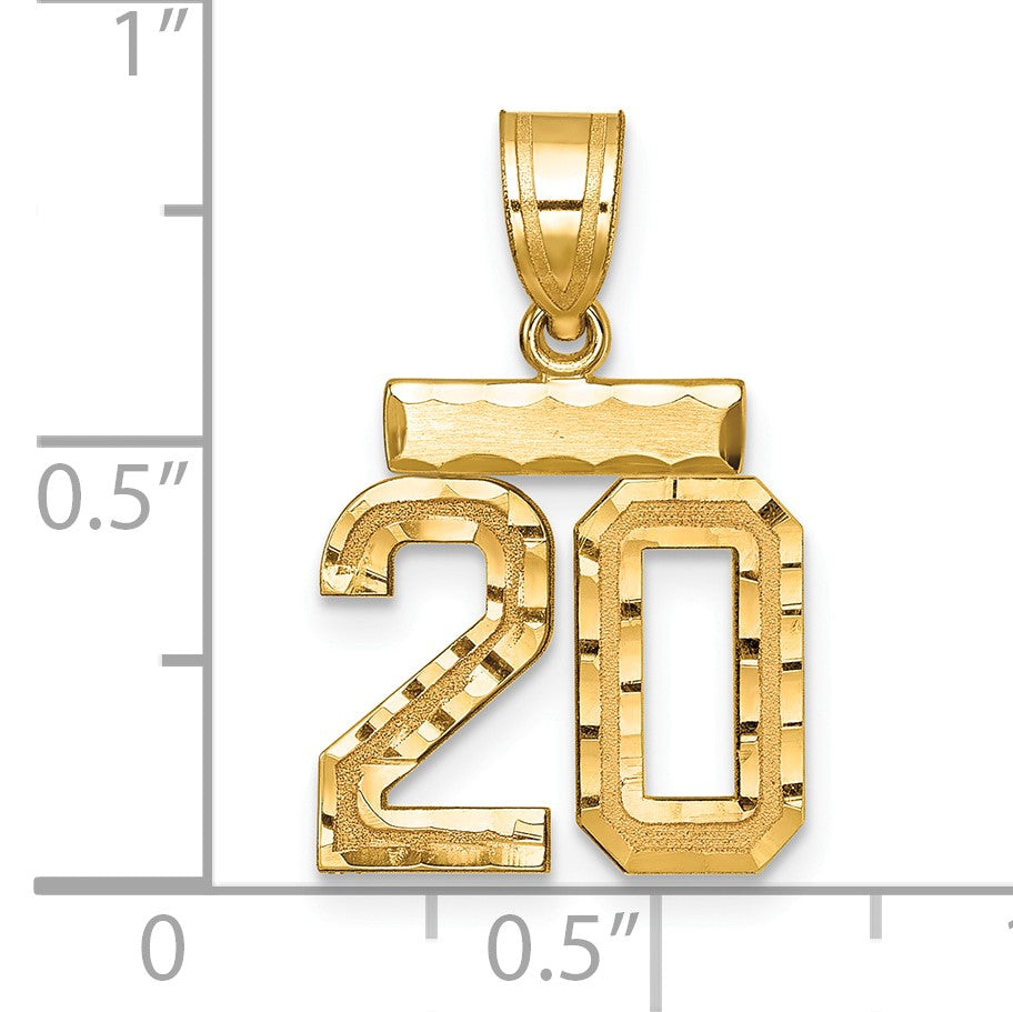 14k Small Brushed Diamond-cut Number 20 Charm