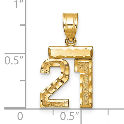 14k Small Brushed Diamond-cut Number 21 Charm