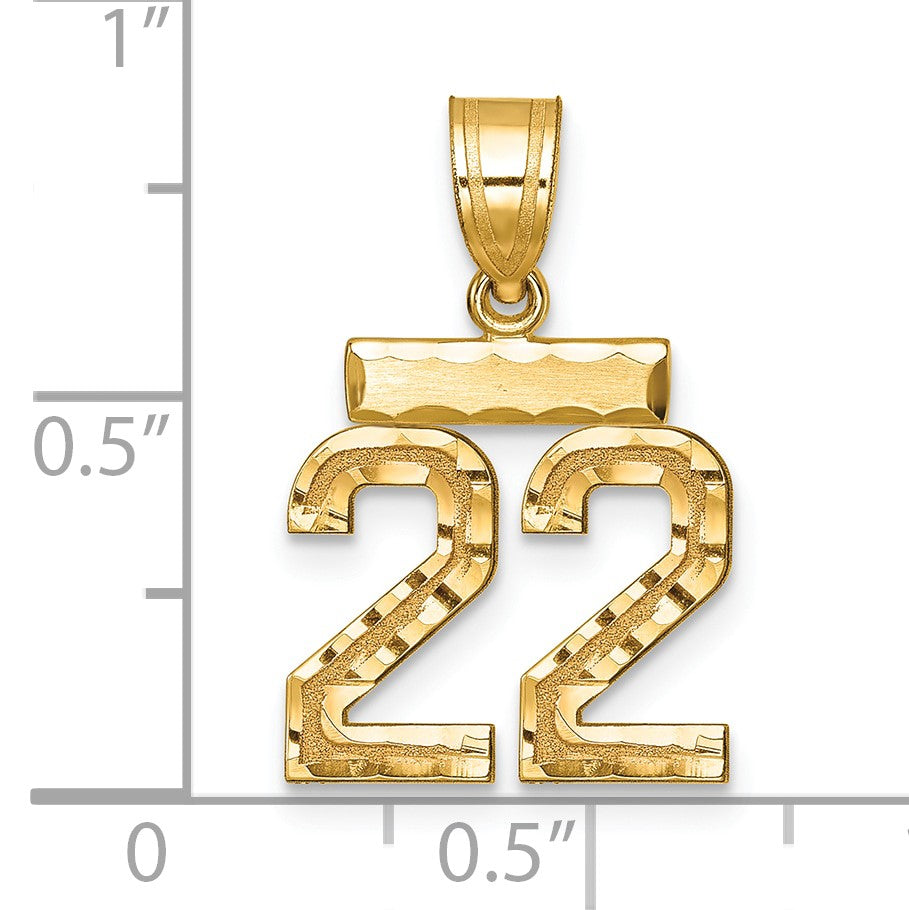 14k Small Brushed Diamond-cut Number 22 Charm