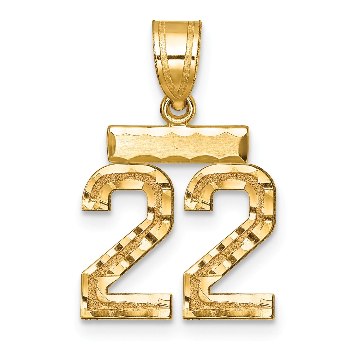 14k Small Brushed Diamond-cut Number 22 Charm