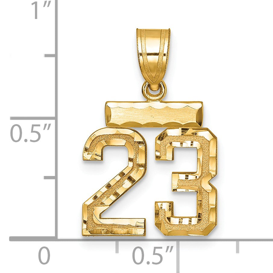 14k Small Brushed Diamond-cut Number 23 Charm