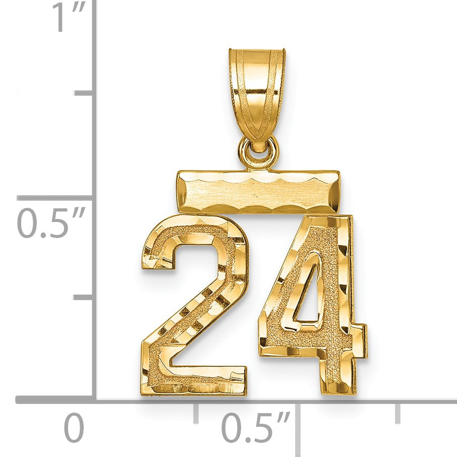 14k Small Brushed Diamond-cut Number 24 Charm