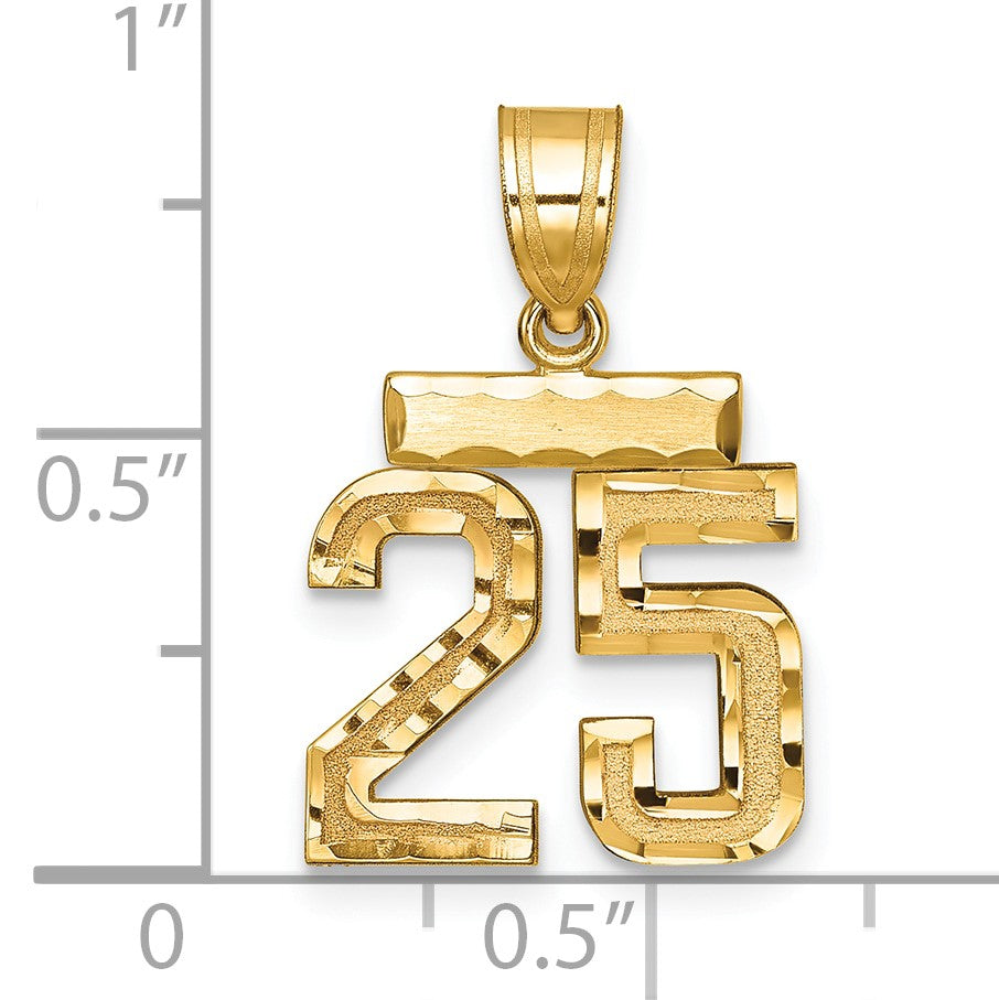14k Small Brushed Diamond-cut Number 25 Charm