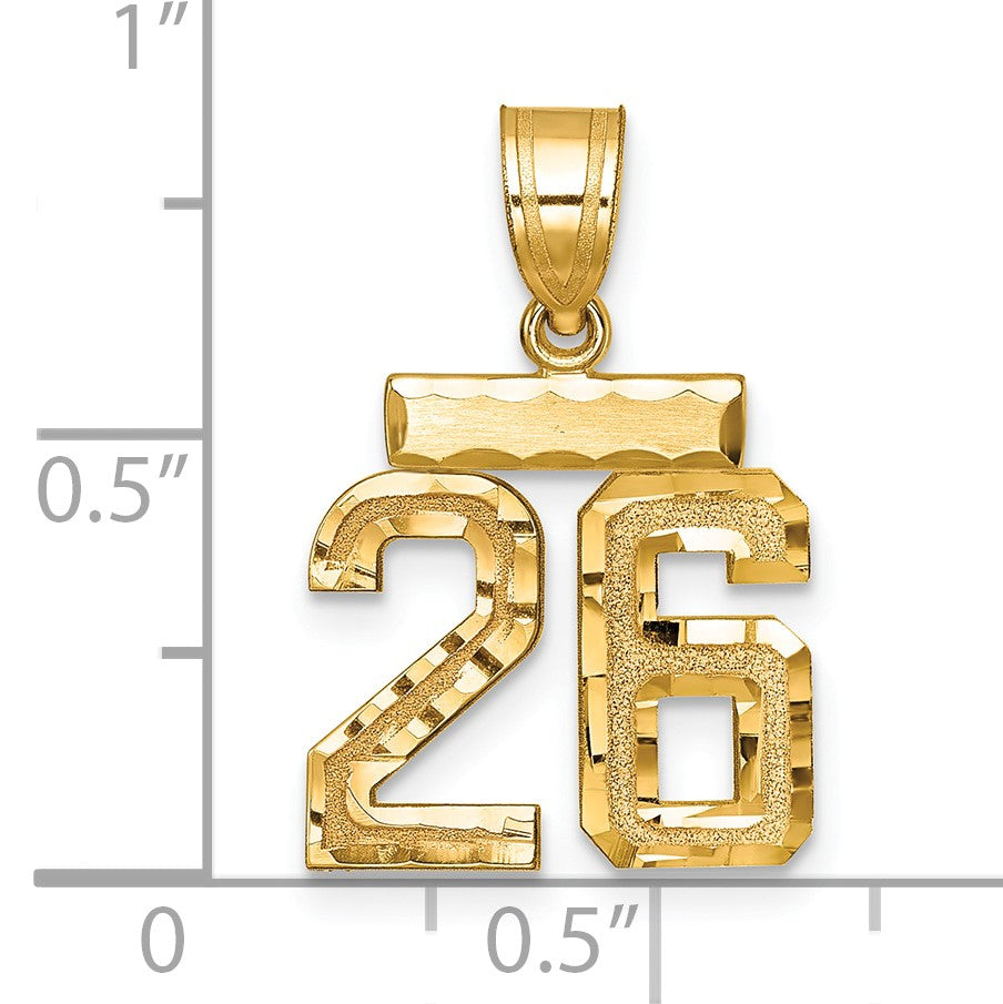 14k Small Brushed Diamond-cut Number 26 Charm