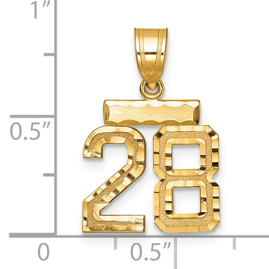 14k Small Brushed Diamond-cut Number 28 Charm