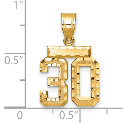 14k Small Brushed Diamond-cut Number 30 Charm