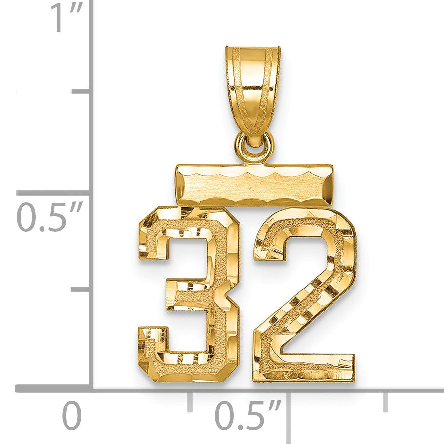14k Small Brushed Diamond-cut Number 32 Charm
