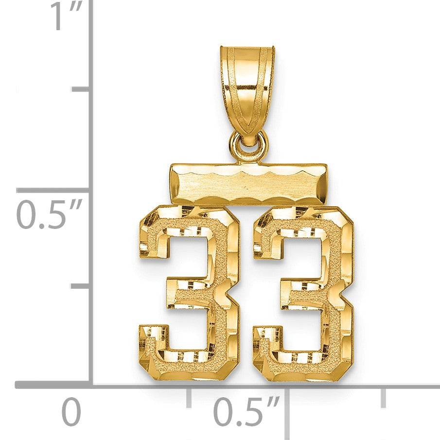 14k Small Brushed Diamond-cut Number 33 Charm