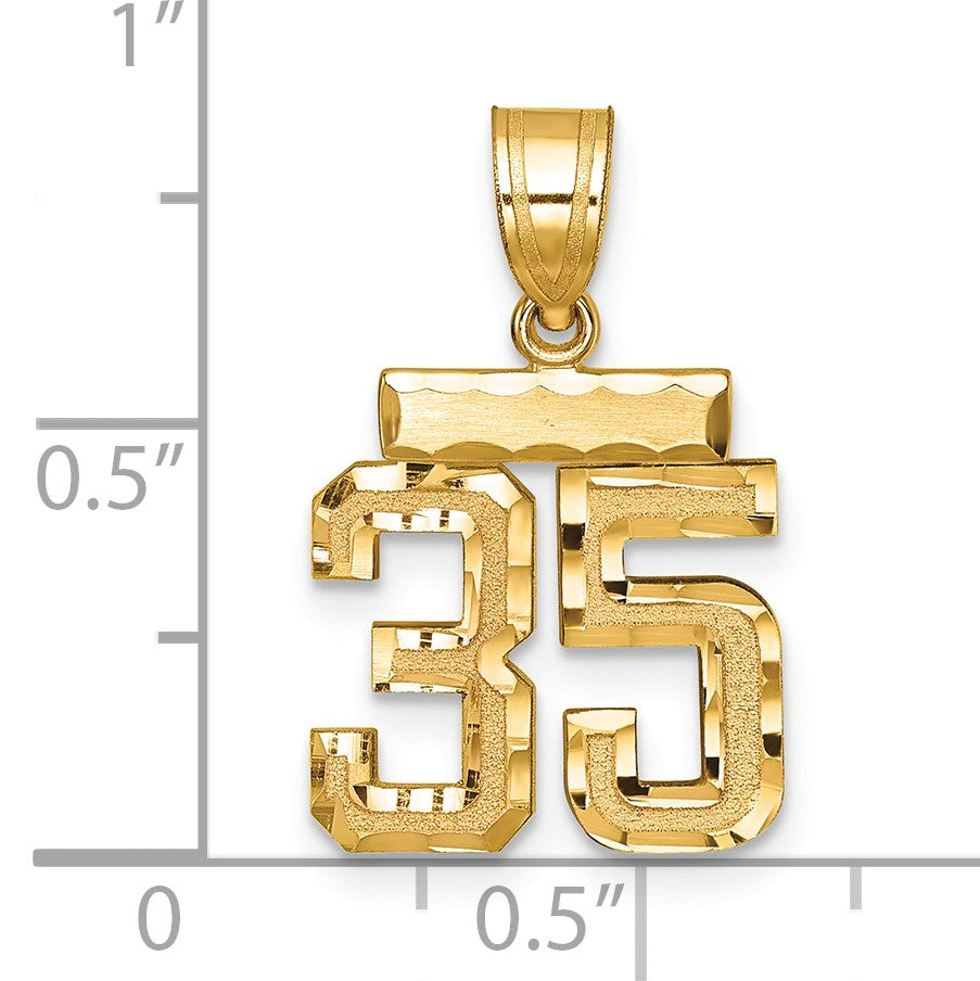 14k Small Brushed Diamond-cut Number 35 Charm
