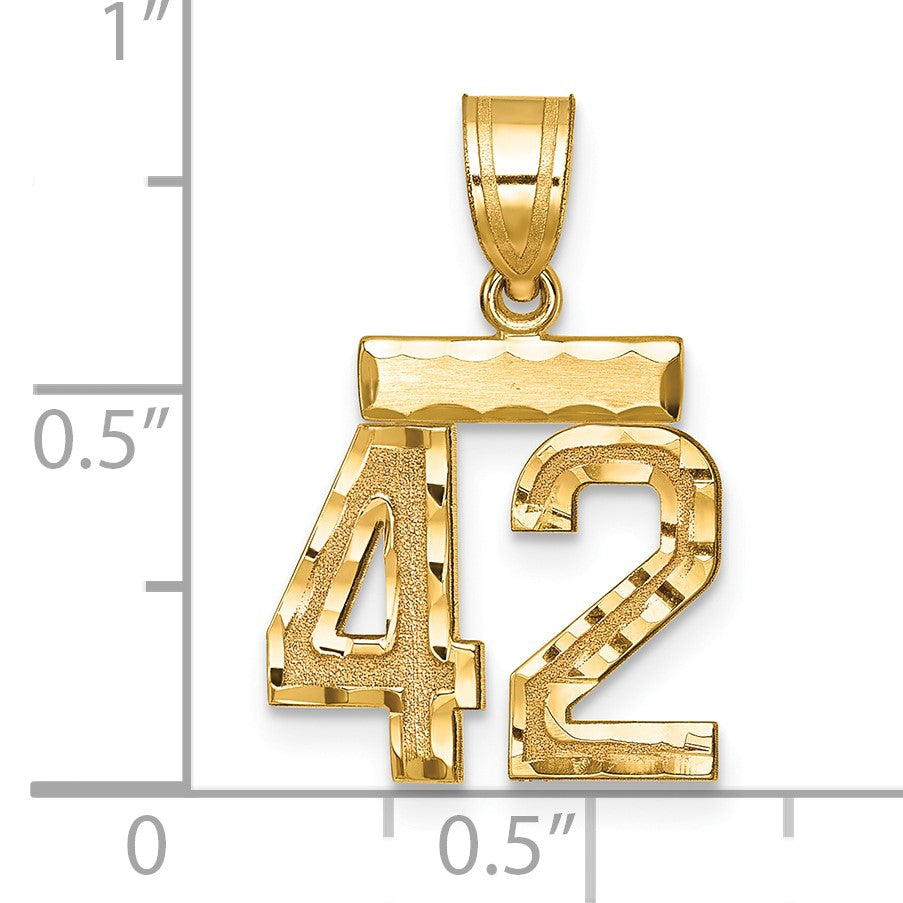 14k Small Brushed Diamond-cut Number 42 Charm