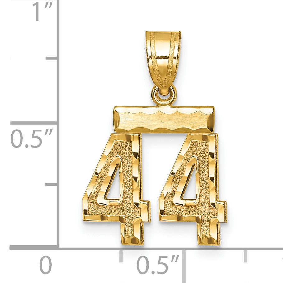14k Small Brushed Diamond-cut Number 44 Charm