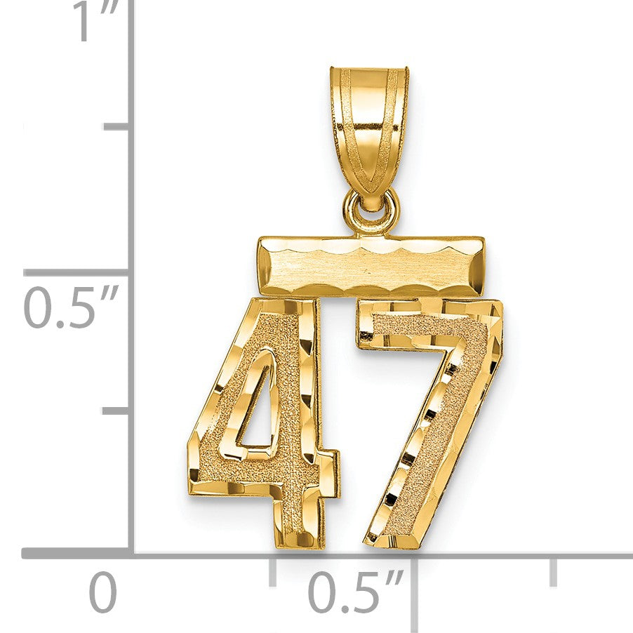 14k Small Brushed Diamond-cut Number 47 Charm