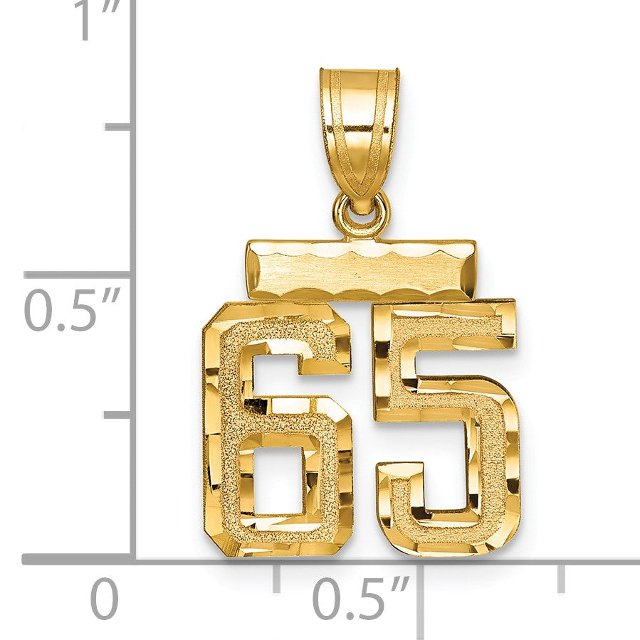 14k Small Brushed Diamond-cut Number 65 Charm
