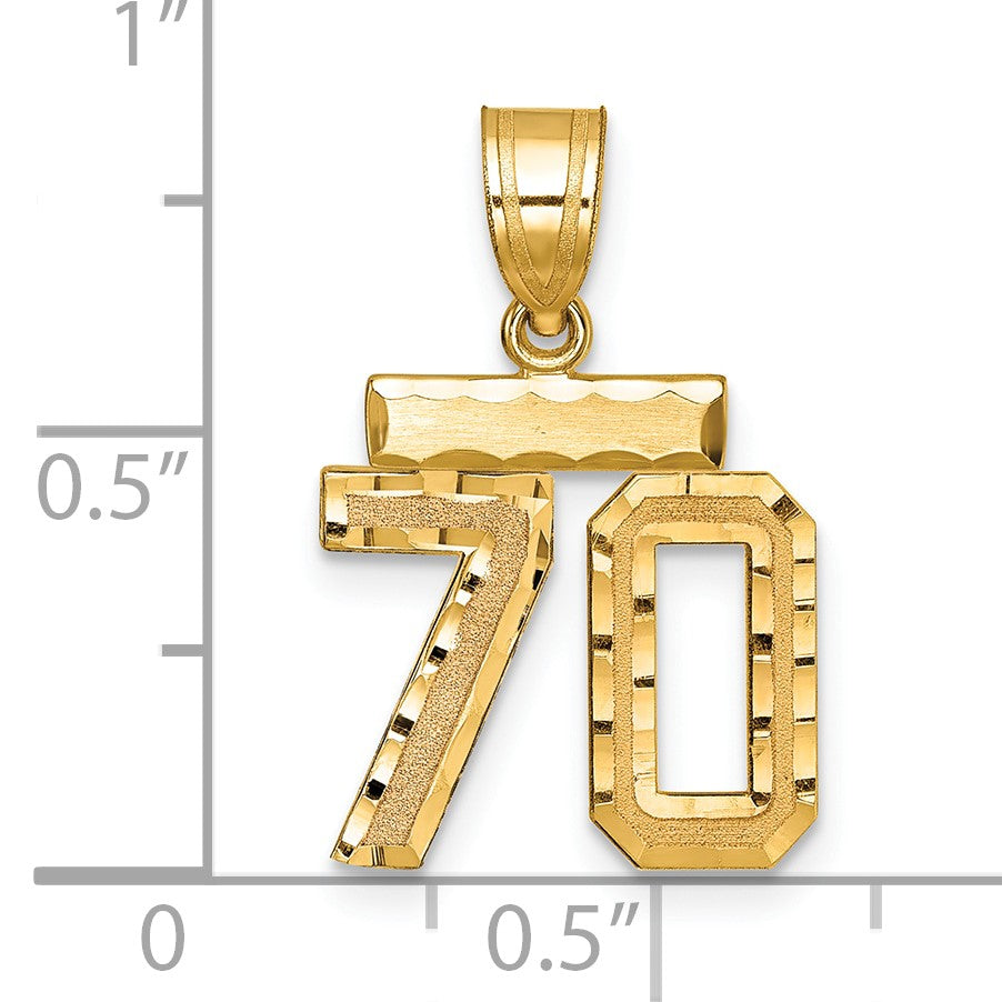 14k Small Brushed Diamond-cut Number 70 Charm